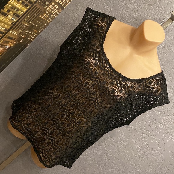 EXPRESS - vest tank: black scoop neck open knit sheer w sequins - L - Picture 16 of 16